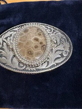 Vintage Silver-Tone Oval Petoskey Belt Buckle